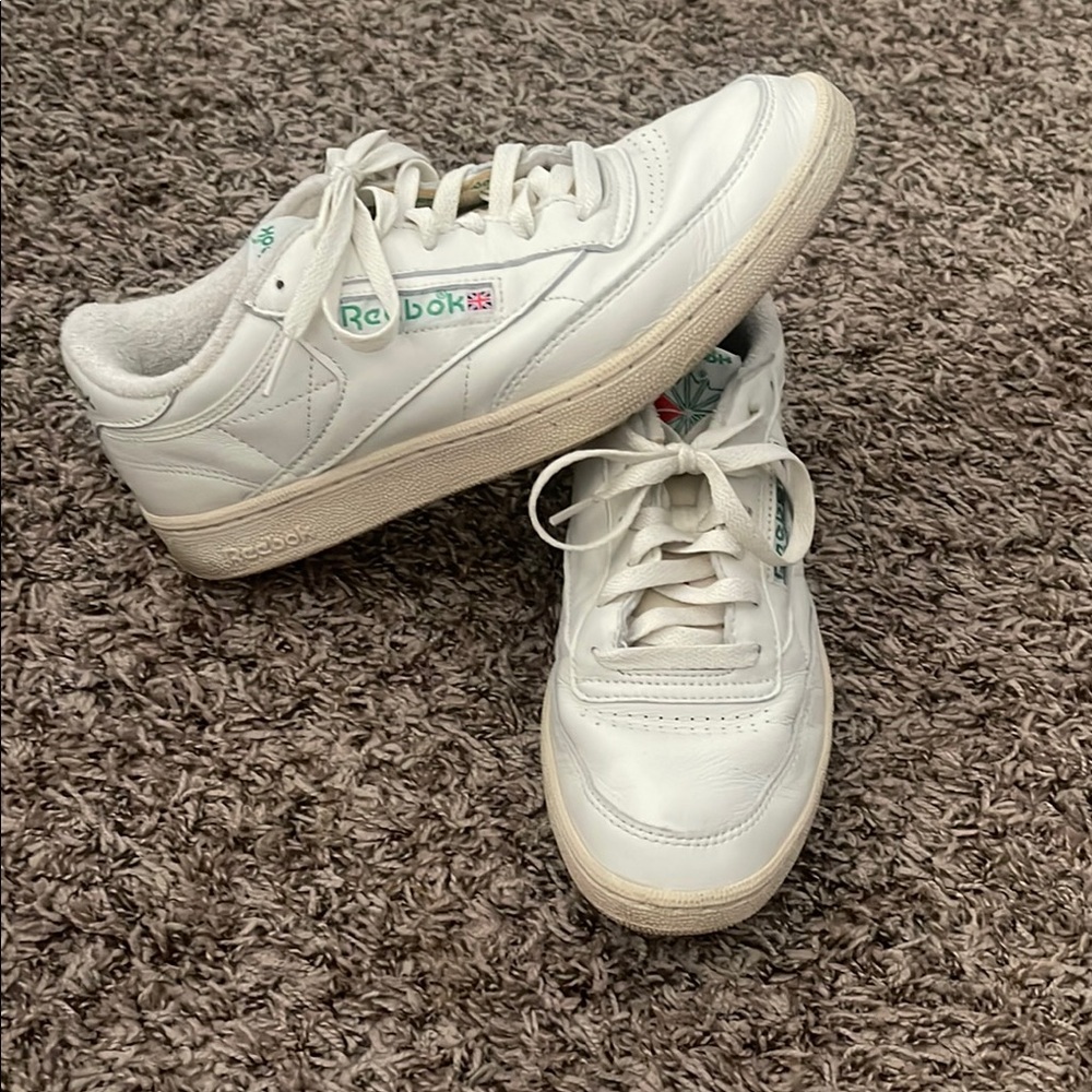 Reebok White Leather Sneakers with Green Accents
